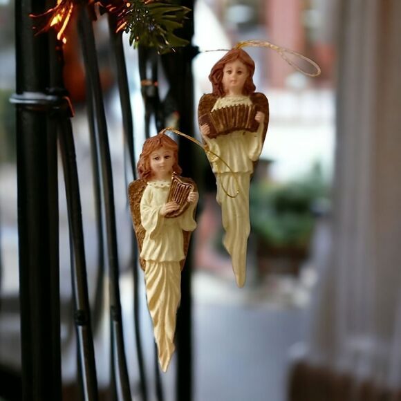 2 Angel Icicle Ornament Christmas Vintage 90s Resin Teardrop Holiday Ivory Gold. - Picture 9 of 13